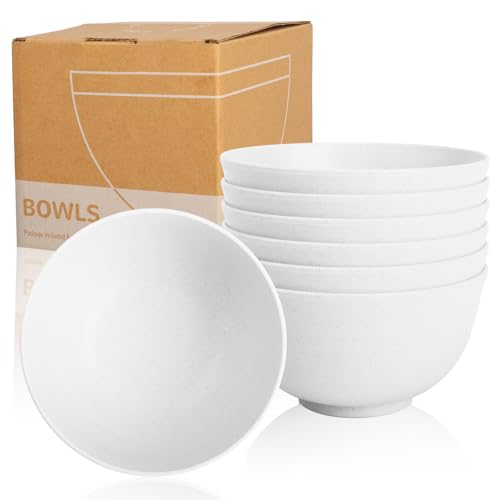 Wheat Straw Sets of 6 Alternative White Plastic Bowls Reusable 26oz