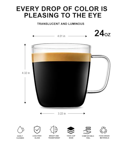 Glass Coffee Mugs (24 Fl Oz)