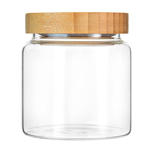 480 ml 16 oz clear cute glass storage canister holder with airtight bamboo lid