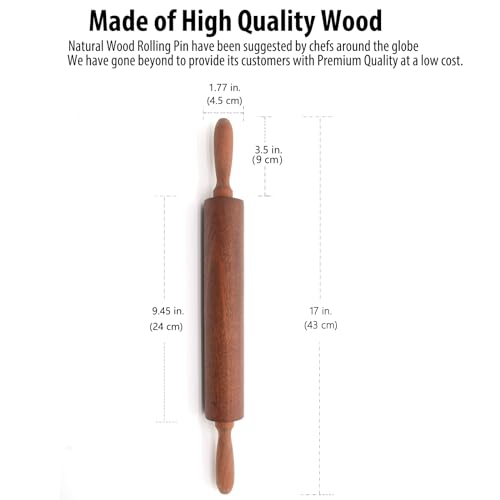 Classic Sapele Wooden Rolling Pin With Handles 17''L x 1.77"W