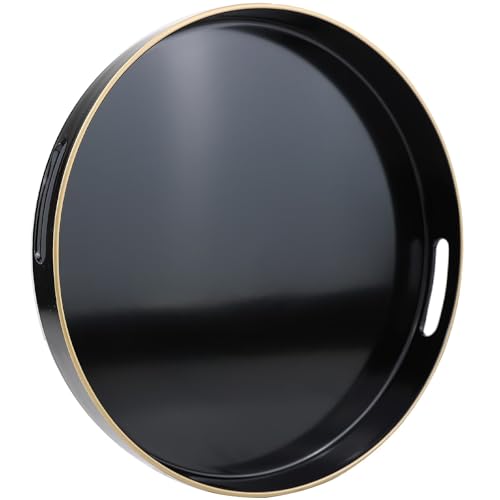 Black Round Decorative Tray with Handles