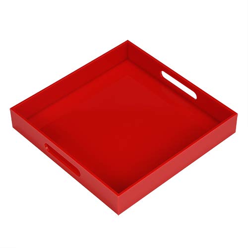 Sturdy Red Acrylic Serving Tray with Handles