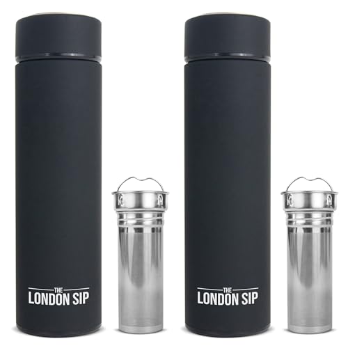 Multi Purpose Travel Mug and Tumbler Fruit Infused Flask Hot and Cold Double Wall Stainless Steel Thermos with Extra (2 Count)