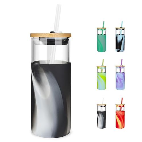 20 oz Glass Tumbler with Lids and Straws
