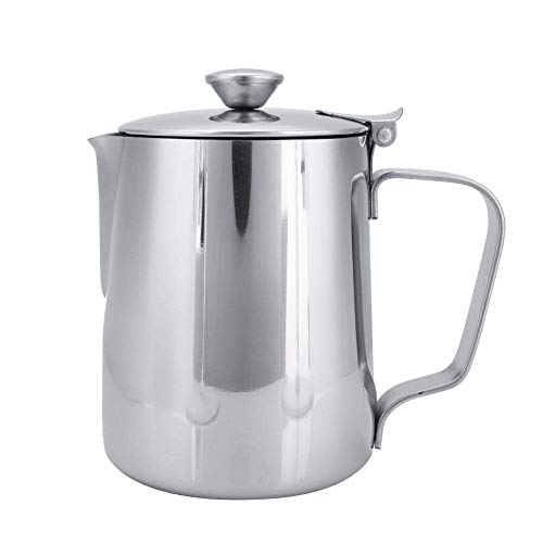 Stainless Steel Coffee Cup Mug Milk Frothing Pitcher Jug with Lid for Latte Coffee Art for Office Kitchen with handle