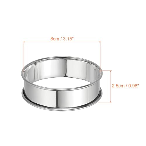 8pcs Crumpet Rings 3.15" Nonstick Round Cake Ring Stainless Steel Double Rolled English Pastry Rings for Kitchen Baking Crumpet Dessert (8 Count)