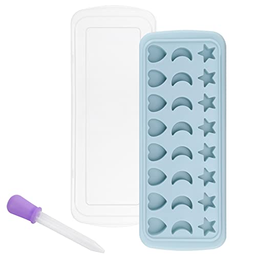 Moon Stars and Heart Ice Cube Tray Silicone Molds with Liquid Dropper