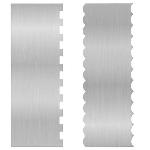2 Pieces 8.7 Inche Stainless Steel Cake Scraper Double Sided Patterned Edge Stripe Edge Smoother Frosting Scraper Cake Decorating Cake Decorating Comb Cake Scraper For Butter Cream Mousse