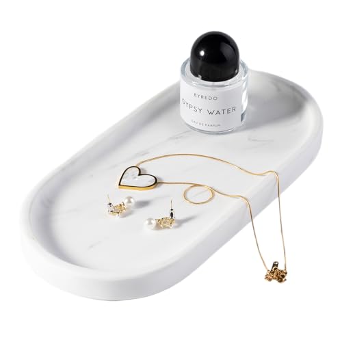 White Marble Oval Tray for Bathroom Countertop