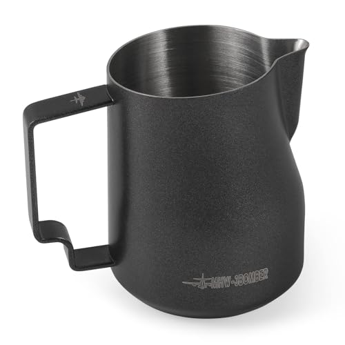 Milk Frothing Pitcher 12oz Milk Frother Cup Espresso Steaming Pitcher Stainless Steel Milk Frother Cup Barista Latte Art Round Spout Milk Jug