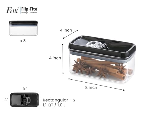 Flip Tite Food Storage Container with Lid 4” RECTANGLE Airtight Ring Flip Lock Top (3 Count)