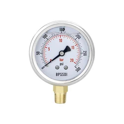 0 300 Psi Glycerin Liquid Filled Pressure Gauge