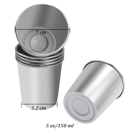 Resinta 6 Pack 5 oz Stainless Steel Cups Metal Shatterproof Stackable Pint Drinking Cups for Kids (6 Count)