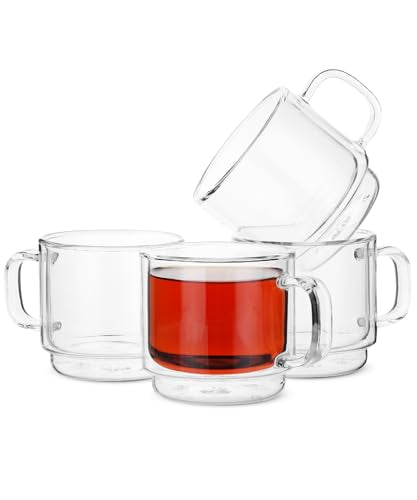 BTaT Double Walled Stackable Glass Coffee Mugs (4 Count)
