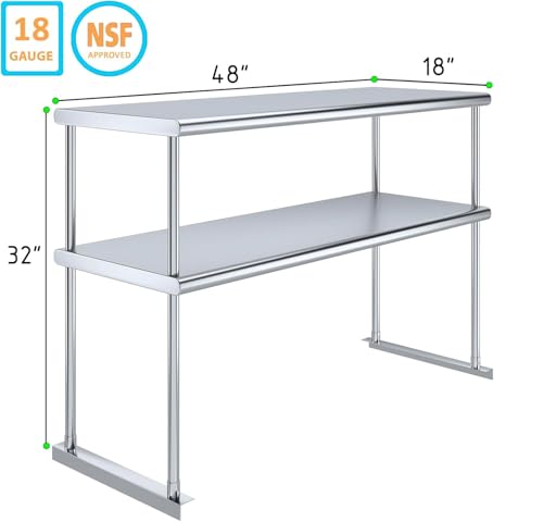 48" x 18" NSF Stainless Steel Double Overshelf