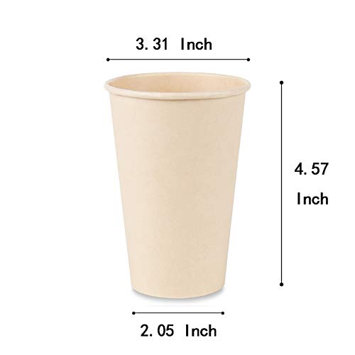 12 oz Disposable Light Brown Paper Coffee Cups Bamboo Fiber 100 Pack (100 Count)