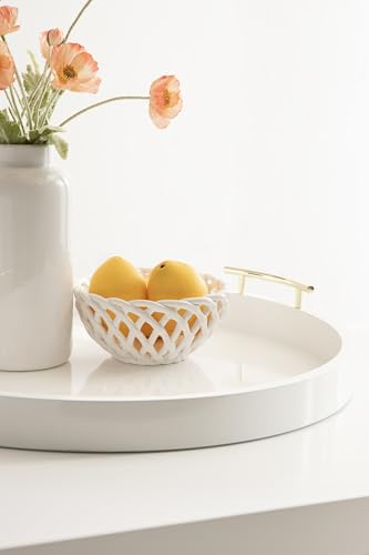 Lipton Modern Round Ottoman Tray; 22 Inch Diameter; White and Gold; Decorative Circle Coffee Table Tray for Living Room Decor or Large Serving Tray