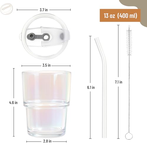 13 oz Glass Tumbler with Glass Straw and Lid (4 Count)