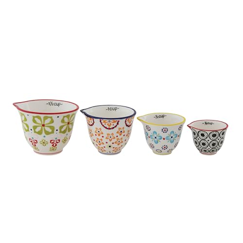 Floral Hand Stamped Stoneware Measuring Cups (4 Count)