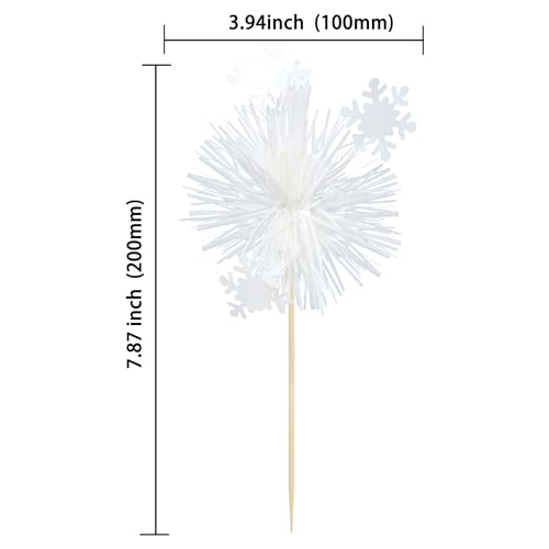 20Pcs Foil Firework Cupcake Toppers Sparkle Tinsel Cake Toppers Tinsel Drink Cake Decoration Cocktail Picks for Birthday Wedding Graduation Party Supplies White (20 Count)