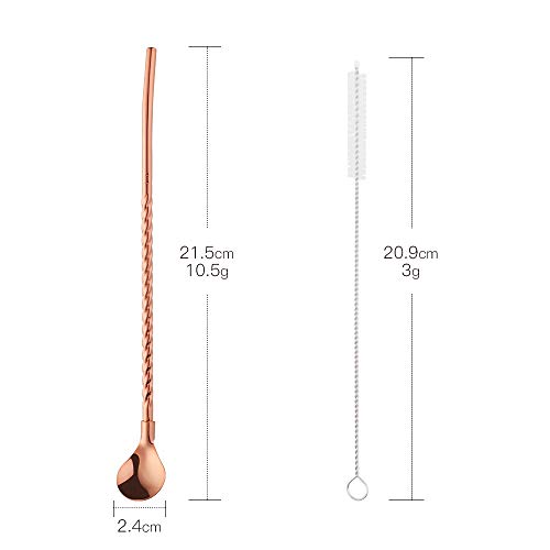 10 pcs Metal Straw Spoons with 2 Cleaning Brushes