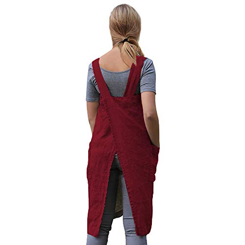 Women’s Pinafore Square Apron Baking Cooking Gardening Works Cross Back Cotton