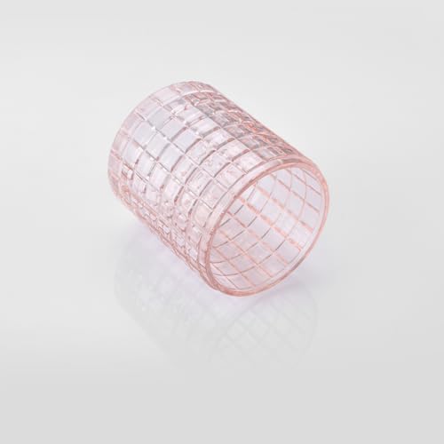 Blush Colored Tranlucent Apothecary Etched Geometric Grid Glass Jar W
