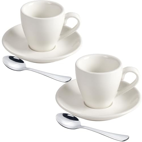 Porcelain Espresso Cup with Saucer And Stainless Steel mini Spoons (7 Count)