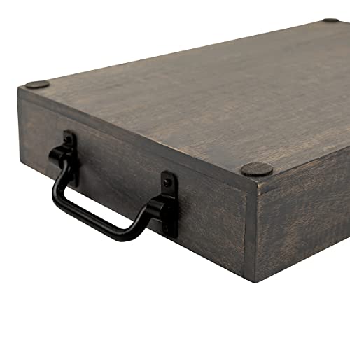 Handmade Wooden Tray with Metal Handles