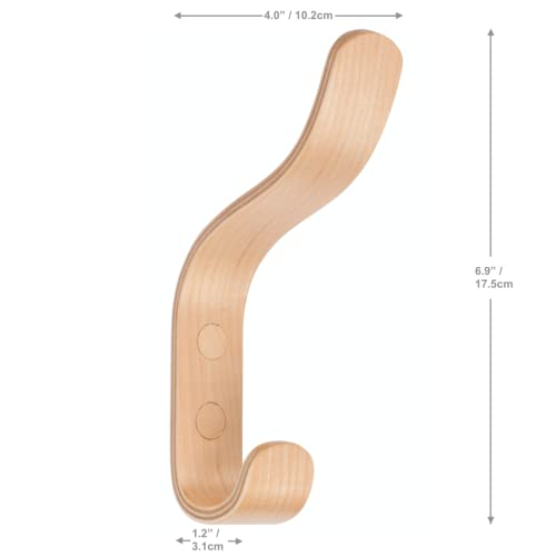 Plywood Wall Hooks Set of 4 Wood Coat Rack Hanging Clothes Hats Robes Towels (4 Count)