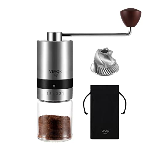 Manual Coffee Grinder Stainless Steel Burr Grinder 6 External Adjustable Setting Vintage Hand Coffee Grinder Portable Hand Crank Conical Coffee Bean Grinder Mill for Home