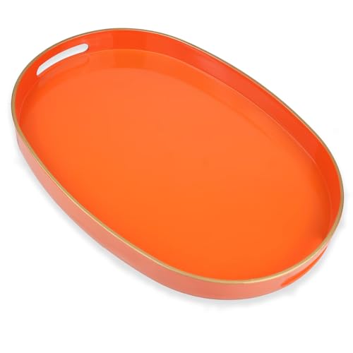 Orange Oval Decorative Tray with Handles
