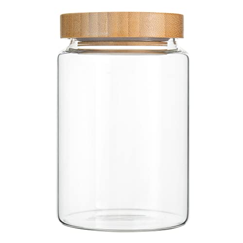 900ML 30Oz Clear Cute Glass Storage Canister Holder with Airtight Bamboo Lid
