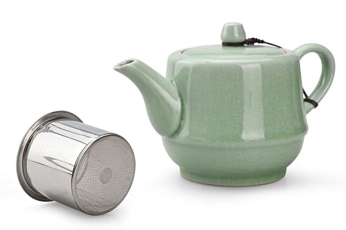 Ceramic Teapot with Infuser for Tea Coffee Milk as Gift Pink Cyan