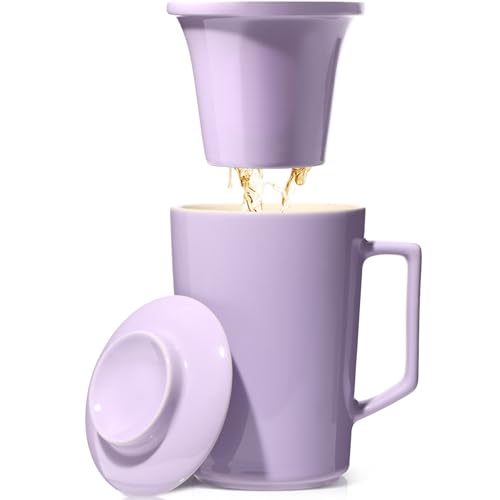 15 OZ Ceramic Tea Cup with Infuser and Lid