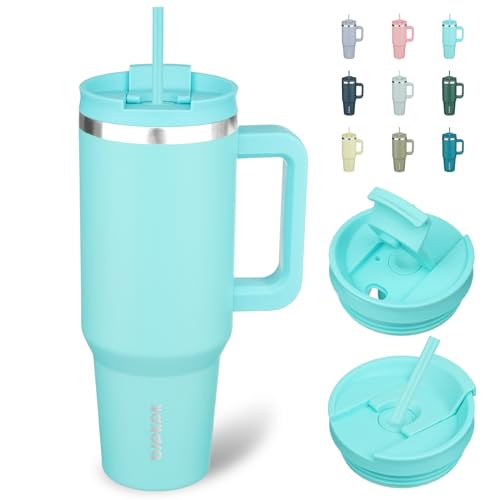 40 oz Insulated Tumbler with Handle & Straw