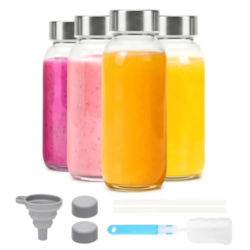 Glass Juice Bottles with Lid 12 oz