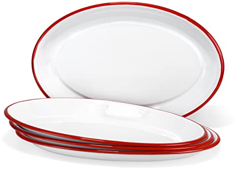 Set of 4 Enamelware Metal Classic 13" Serving Oval Tray Platter (4 Count)