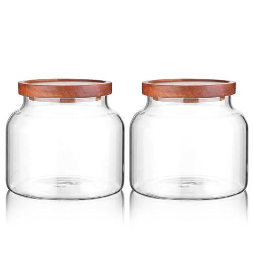 Glass Storage Container Airtight Food Jars Kitchen Canister with Wood Lids