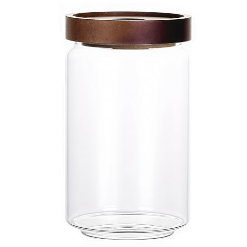 720ML 24Oz Clear Cute Glass Storage Canister Holder with Stackable Airtight Wood Lid