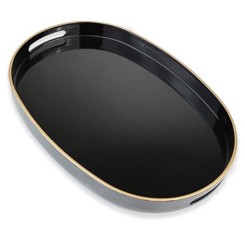 Black Oval Decorative Tray with Handles