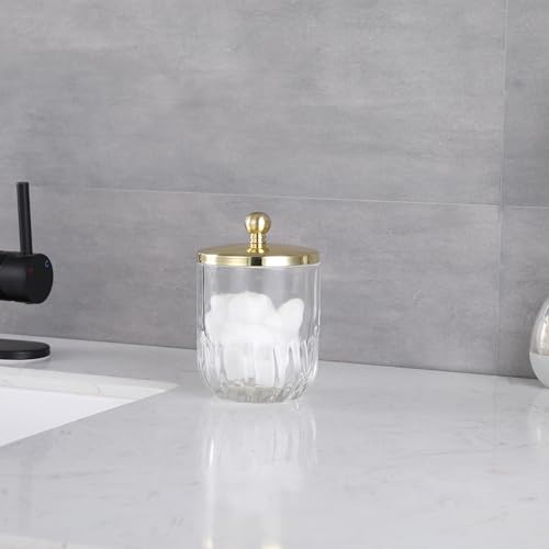 Clear Transparent Apothecary Vertical Wavy Glass Jar With Gold Metal Lid Cover for Bathroom Organization