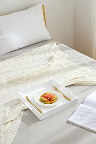 Glossy White Sturdy Acrylic Serving Tray with Handles