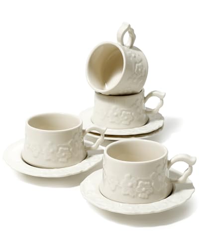Ceramic Espresso Cups and Saucers Set of 4 (4 Count)