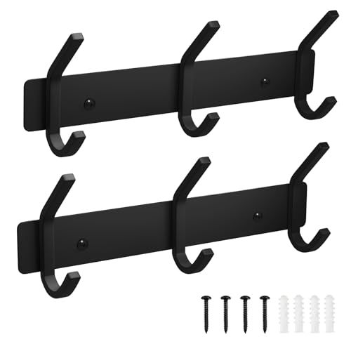 2PACK Coat Hooks Wall Hook for Hanging Clothes Robes Towels Hats Heavy Duty Coat Hanger Coat Rack Wall Mount with 3 Hooks (2 Count)