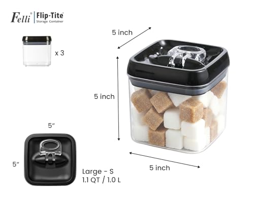 Flip Tite Food Storage Container 5" LARGE Size Airtight Lid Lock Top (3 Count)