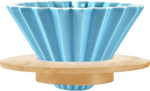 Ceramic Coffee Dripper Pour Over Coffee Maker with Wood Stand Elegant Flower Shape Filter