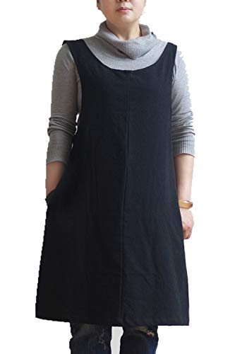 Soft Cotton Linen Apron Solid Color Halter Cross Bandage X Shape Kitchen Cooking Apron for Women Chef Housewarming Gift Black