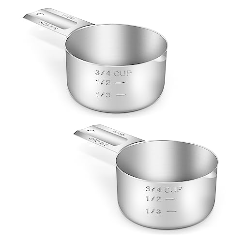 2PCS 3/4CUP(180ml, 6oz) Measuring Cup, 18/8 Stainless Steel Measure Scoop