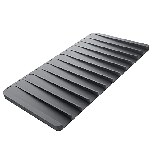 Self Draining Silicone Dish Drying Mat or Trivet for Kitchen Counter in Dark Grey